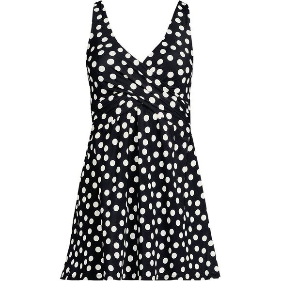 Swimsuit Black Egret White Tossed Dots One Piece Swimwear Size 10-12 New with t - Picture 1 of 2